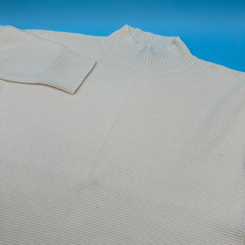 Talbot Women's Links Stitch Ribbed Knit Mockneck Sweater, Size Large P, Ivory